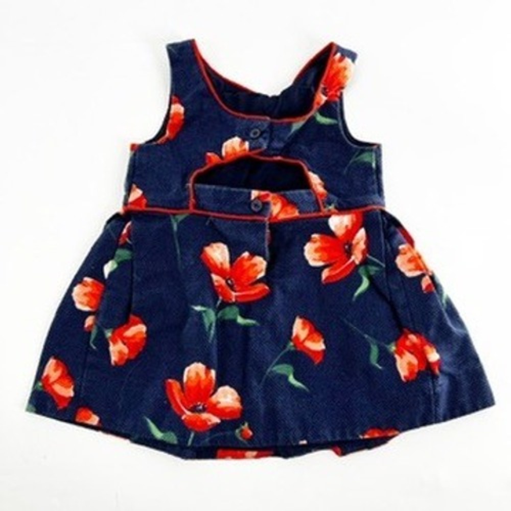 Janie and Jack Navy Floral Print Dress with Red Trim Sleeveless Pleated Skirt‎ - Picture 3 of 4